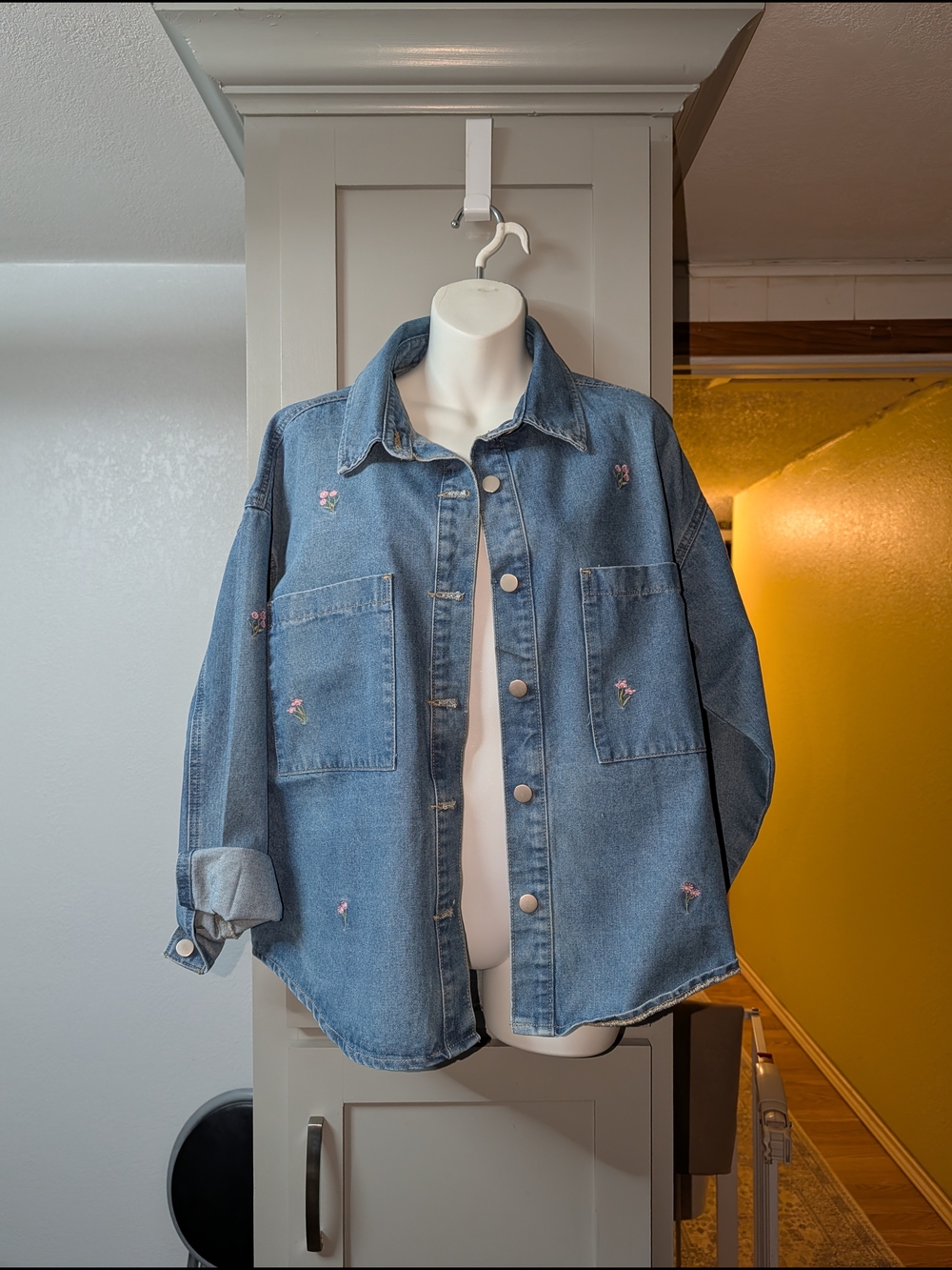Embroidered Blue Denim Button-Up Jacket